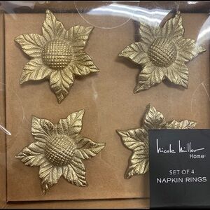 Nicole Miller Gold tone Sunflower napkin rings Fall new in original box